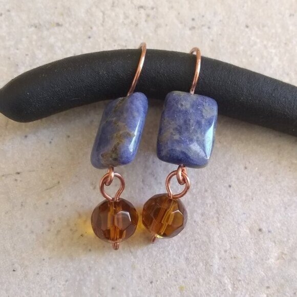 Rustic Blue Sodalite + Copper Earrings for Jeans, Denim & Leather Lovers! - Picture 2 of 7